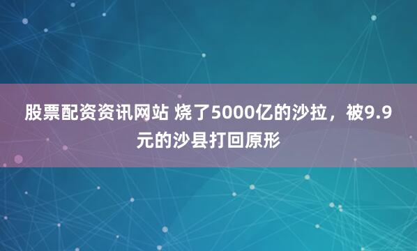 股票配资资讯网站 烧了5000亿的沙拉，被9.9元的沙县打回原形